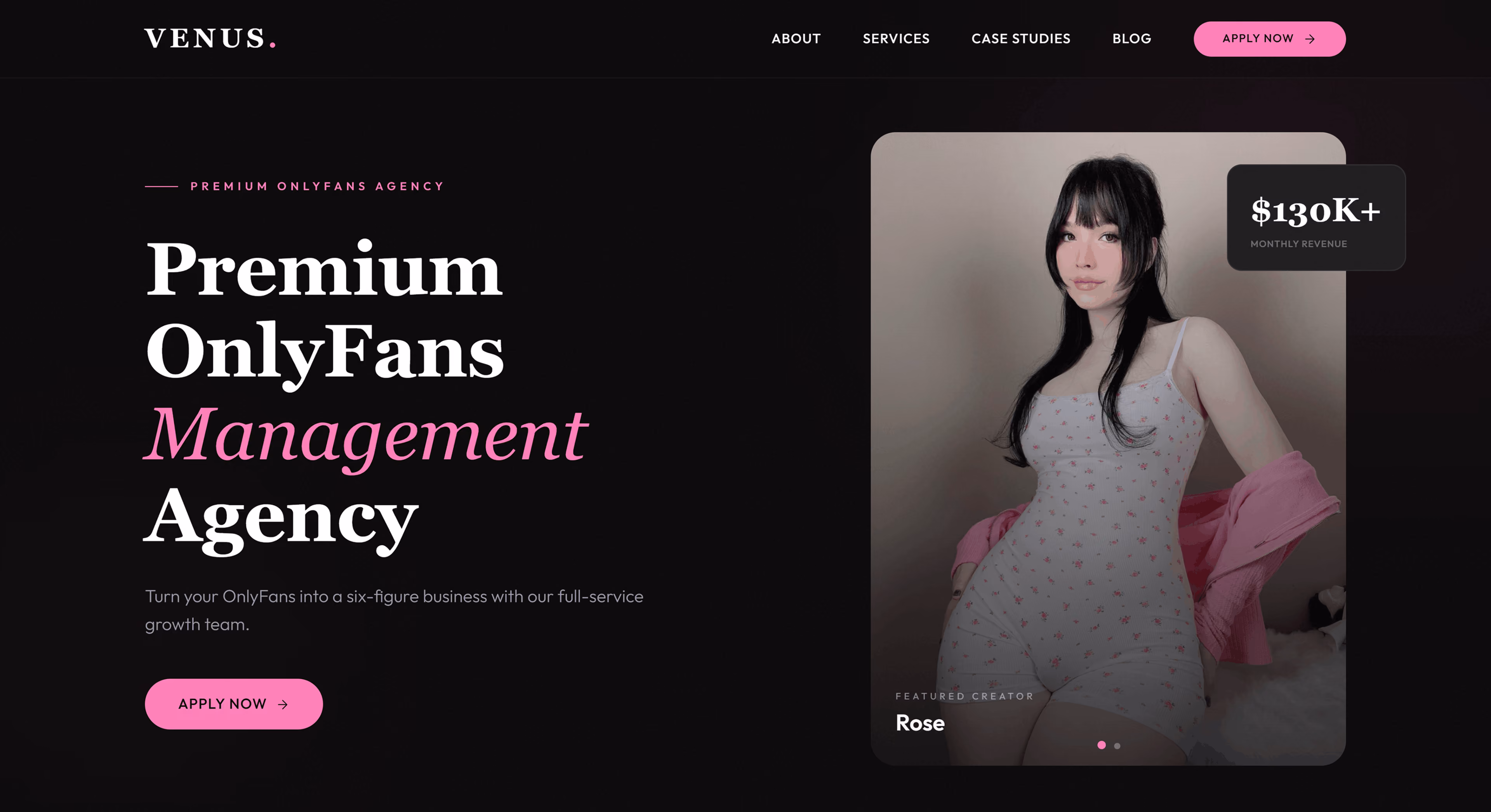 Venus — creator management agency, built by PageSupply
